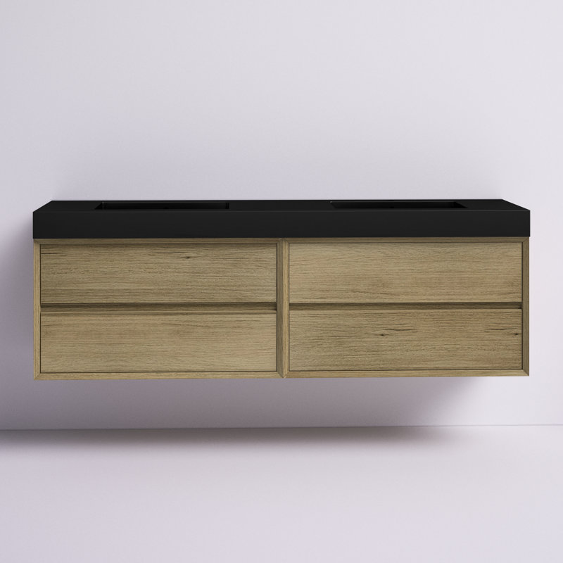 Golitz 71'' Double Bathroom Vanity with Stainless Steel Top, Teak Wood
