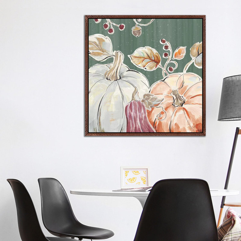 Pumpkin Patch II Dark by Daphne Brissonnet - Painting on Canvas, Classic Brown Wood Framed