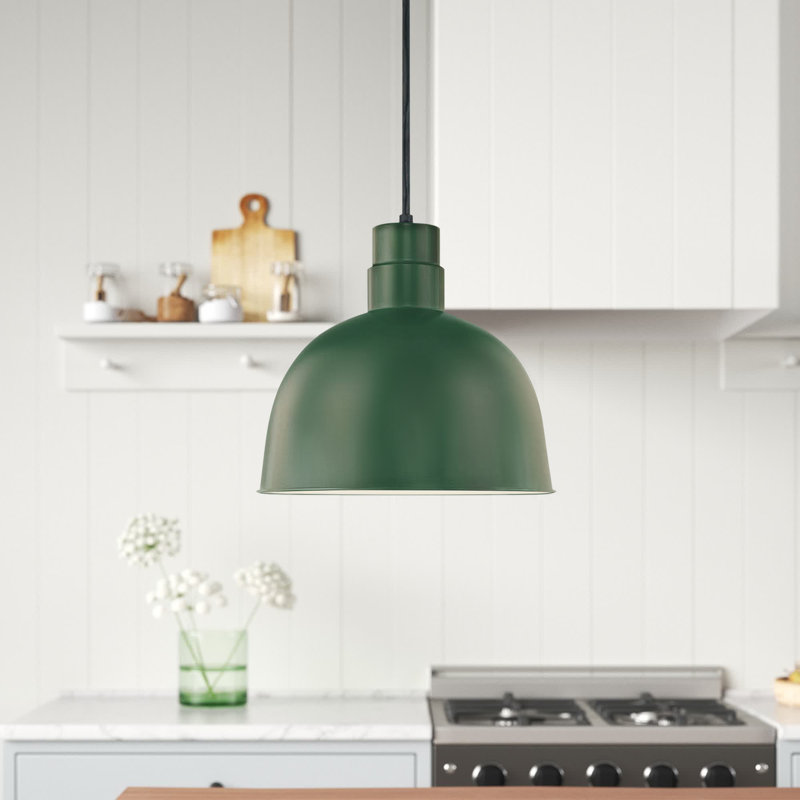 Luminaire suspendu en forme de dôme à 1 lumière Helena, H 11 po x l 10 po x P 10 po, Noir satiné