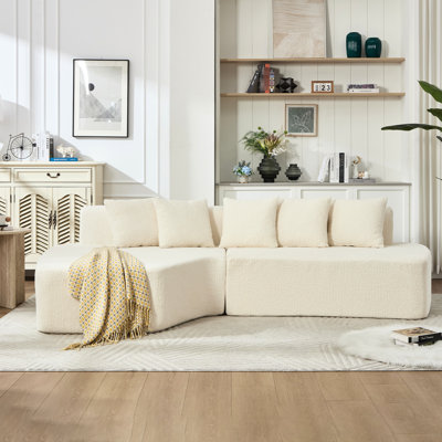 Canapé d'angle en forme de L irrégulier, méridienne blanche confortable, canapé-lit modulaire minimaliste pour chambre à coucher, mousse haute résilience et ressorts ensachés, tissu en velours côtelé, 110,2 cm. Sofa Cloud moderne avec