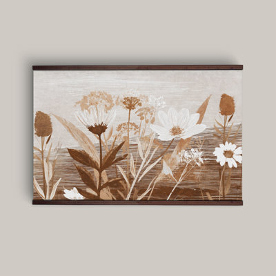 Tapisserie murale "Wildflower Meadow" - toile botanique neutre avec crochets en bois