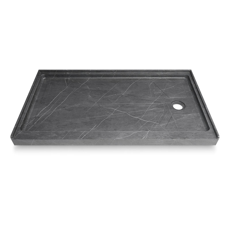 Threshold Rectangular Shower Base, Right, Matte Gray