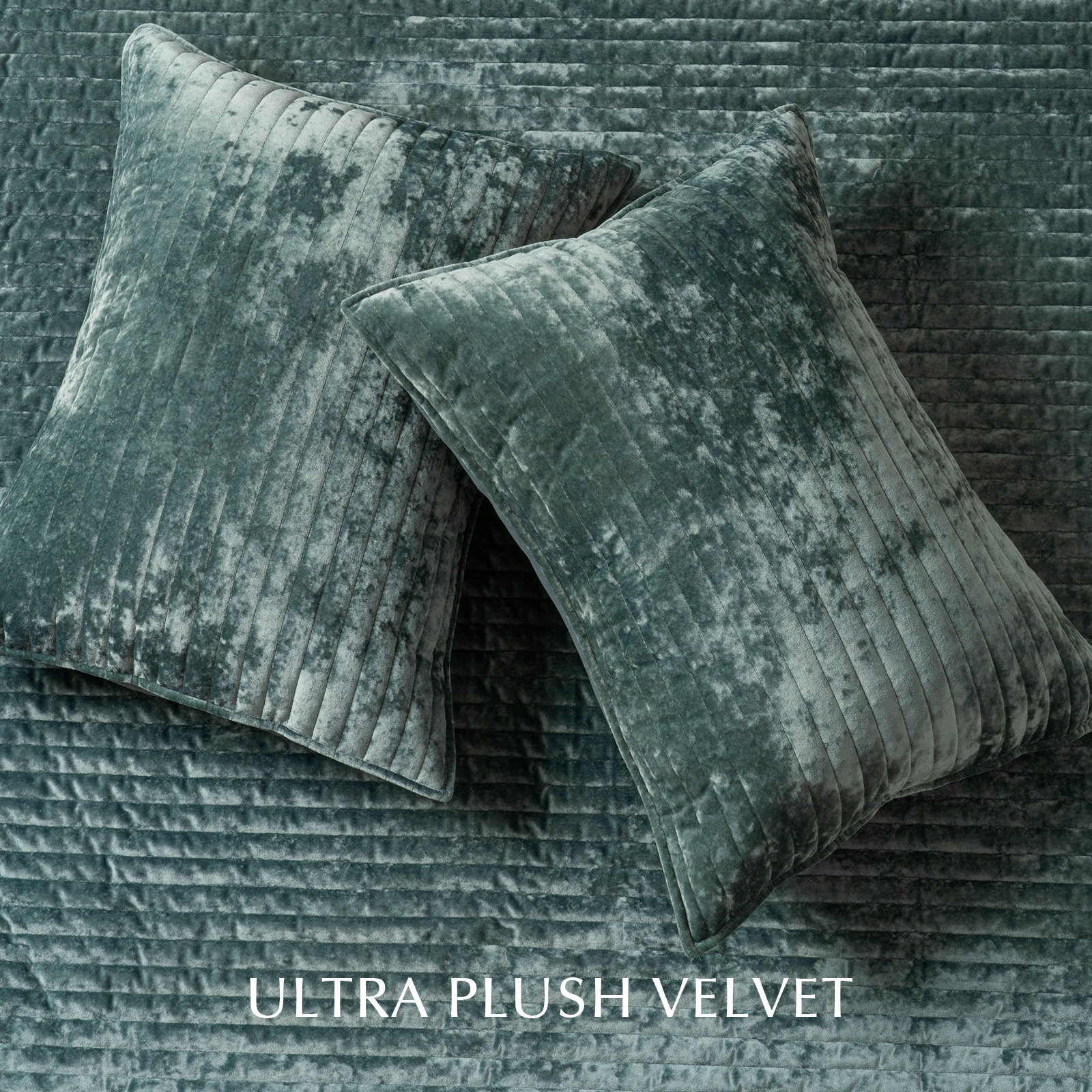 Luxe Velvet Channel Quilt Set, Queen, Dark Green