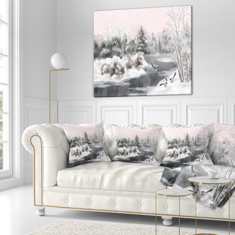 Grey Winter Vector - Landscape Printed Throw Pillow