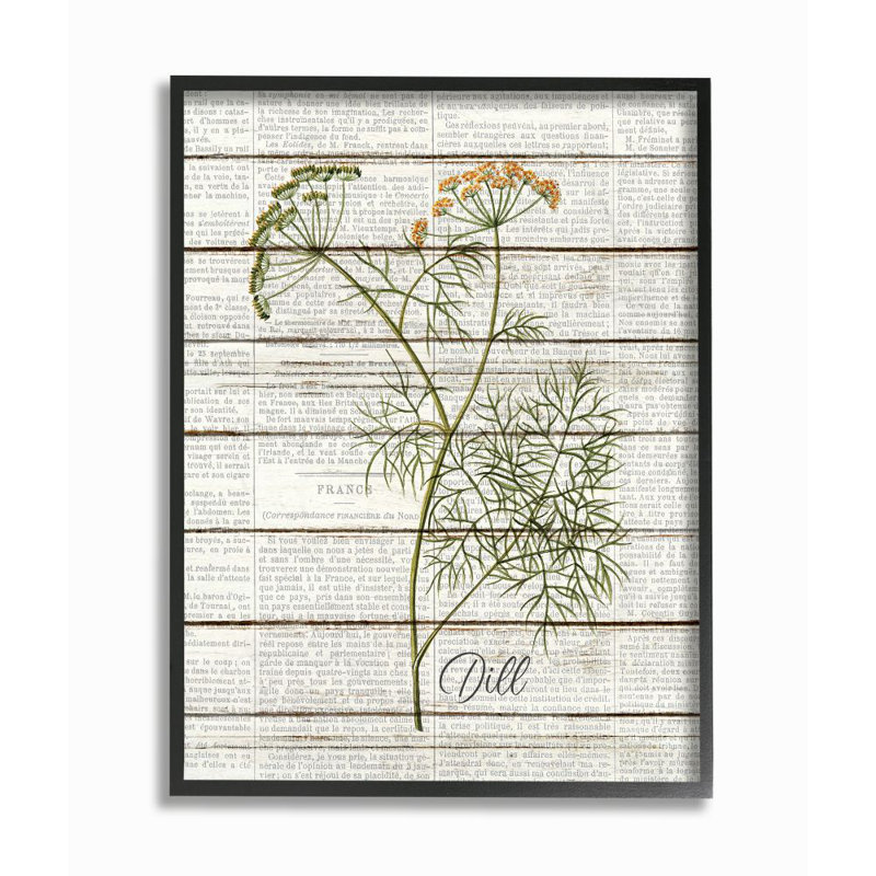 «Dill Vintage Herb Kitchen Dining Room Word Collage Design», impression sur toile, Giclée encadrée noir minuit
