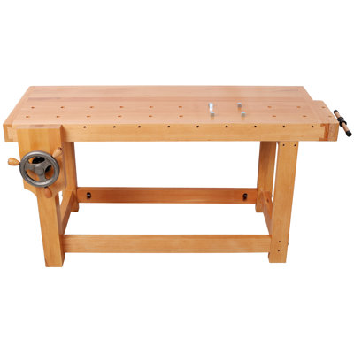 Établi 67 po en bois de hêtre massif avec étau en bois intégré et trous pour chien pour atelier de travail du bois
