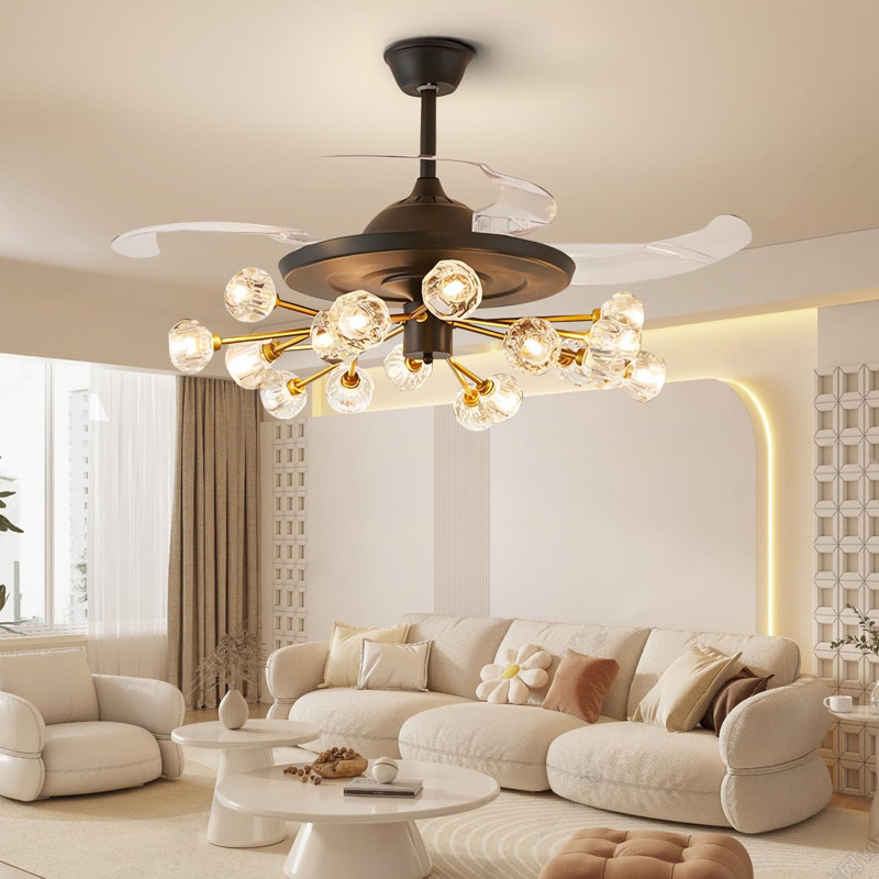 Ventilateur de plafond en cristal Spoutnik avec 18 lumières et télécommande, 42"