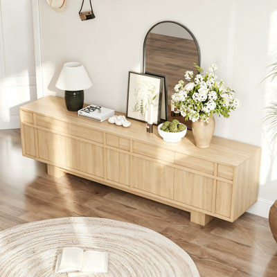 71”  Natural Wood Tv Stand, Modern Media Console With Drawer & Cabinet Storage, Living Room Entertainment Center