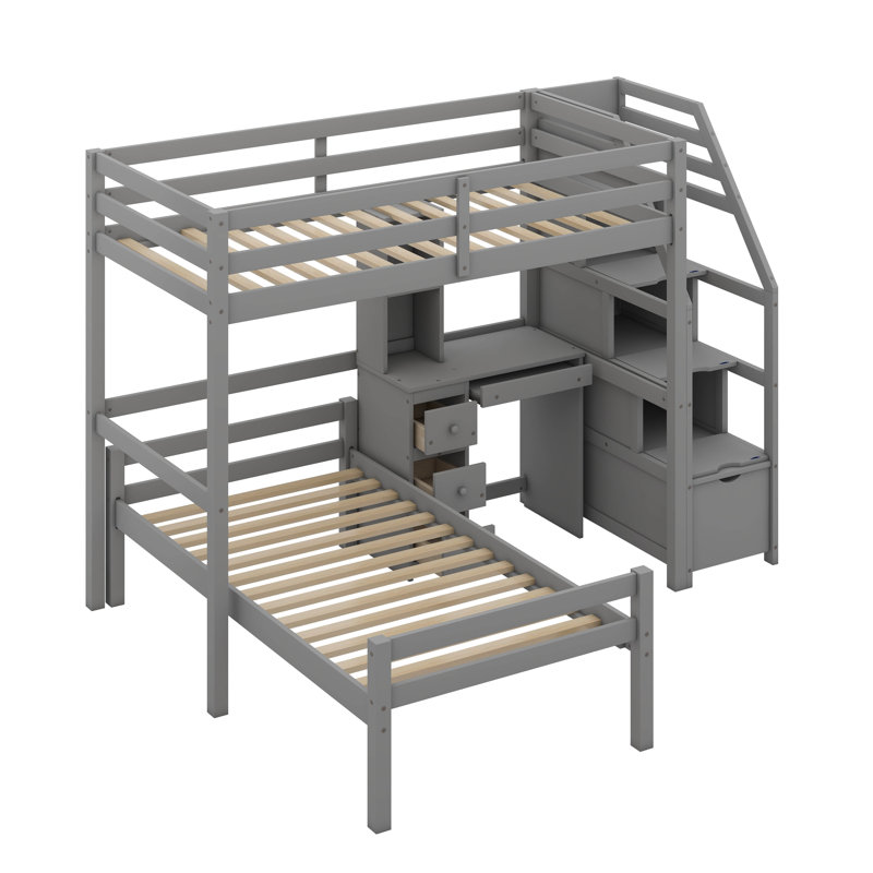 Kids Twin Loft Bed with Drawers, Gray