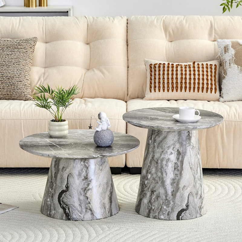 Table basse emboîtable, table basse de style médiéval-moderne, avec placage gris, ensemble de tables basses rondes classiques et de tables d'appoint, salon simple, table de centre de bureau