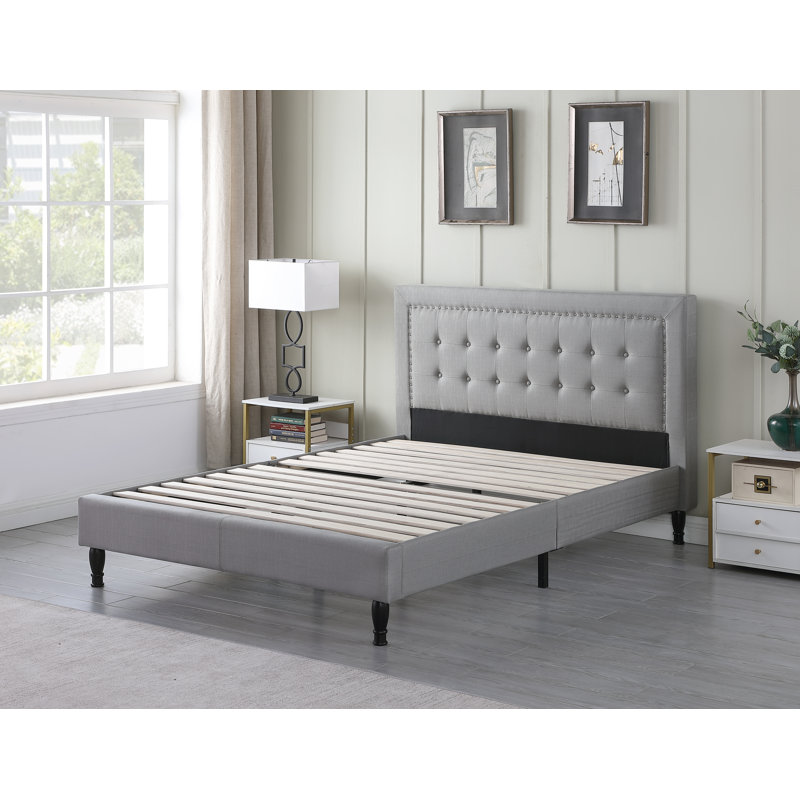 Cuthbertson Upholstered Wingback Bed, Full, Gray