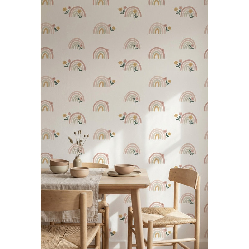 Papier peint arc-en-ciel floral fantaisiste, Peler et coller