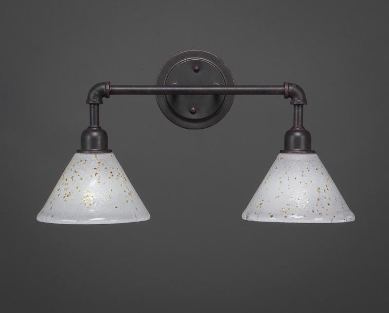 Eilif Vintage 2 Light Bath Bar with 7" Gold Ice Glass, Dark granite