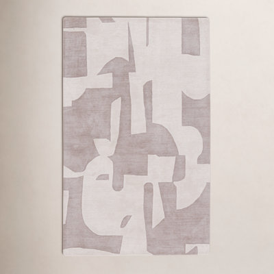 Taupe Cream Hand-Woven Abstract Rug