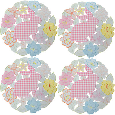Ensemble de 4 napperons de Pâques, ensemble de napperons brodés à motif de lapins brodés de fleurs