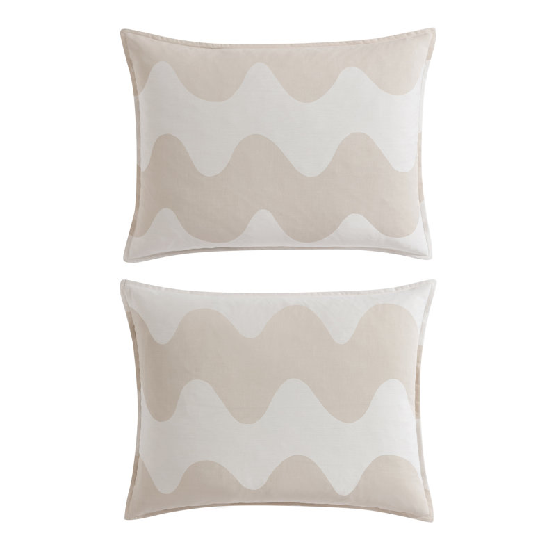 Lokki Beige/White Organic 100% Cotton Duvet Cover Set, King Duvet Cover + 2 King Shams