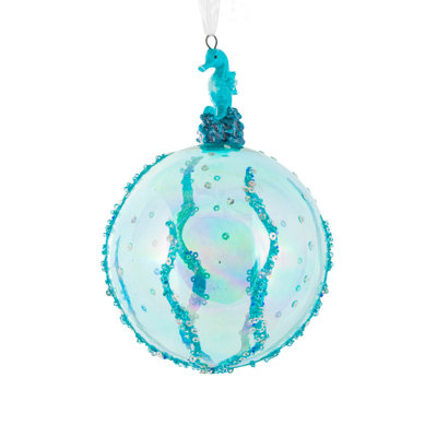 Ensemble de 2 ornements en forme de hippocampe en verre bleu Sequin