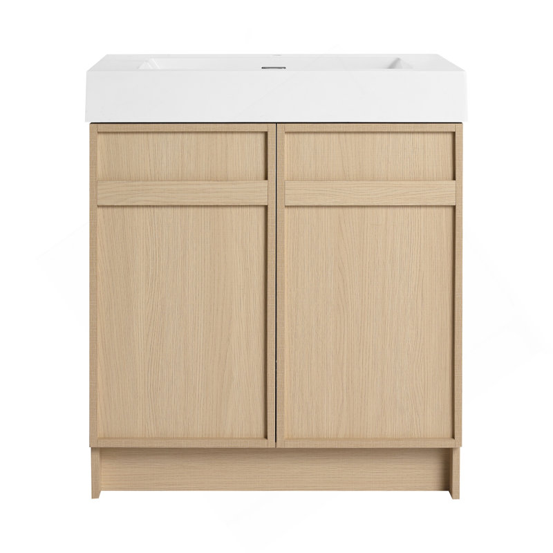 Meuble-lavabo autoportant de 30 po avec lavabo en résine blanche et 2 portes d'armoire à fermeture en douceur (, 30"