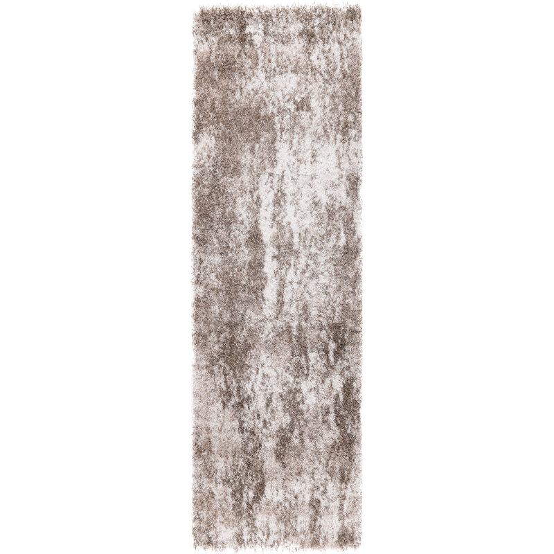 Hudgens Performance Abstract Shag Area Rug, Runner 2'8" x 9'6", Ivory/Gray