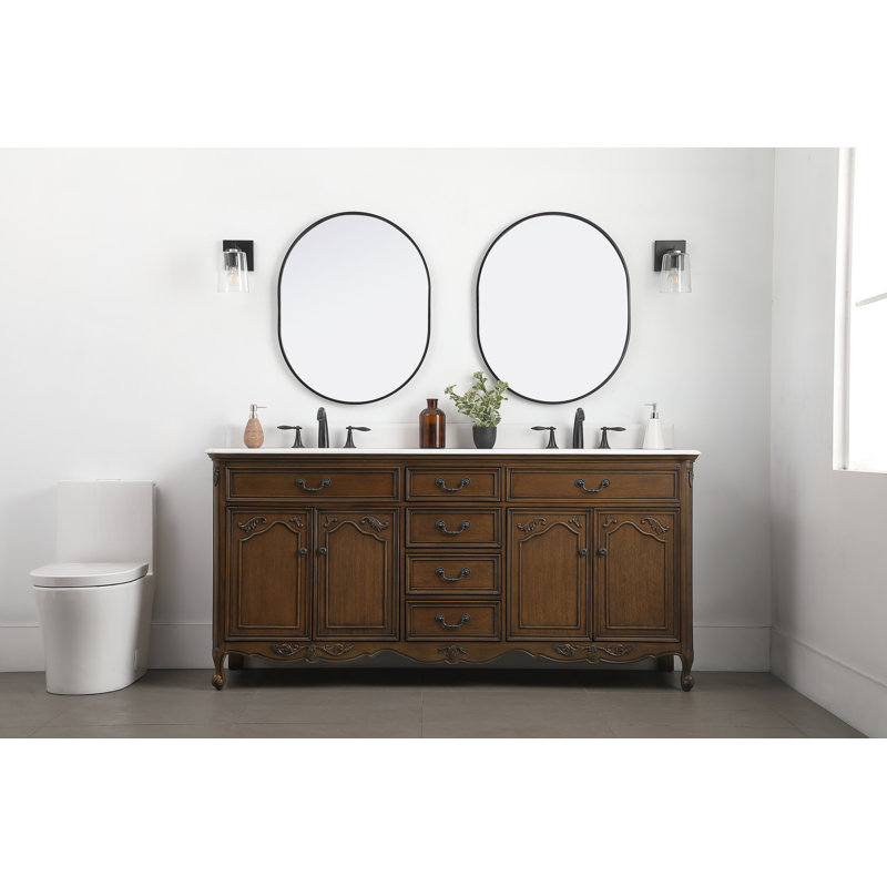 Ensemble de meuble-lavabo double 72 po Angelique, Blanc pur, Chêne foncé
