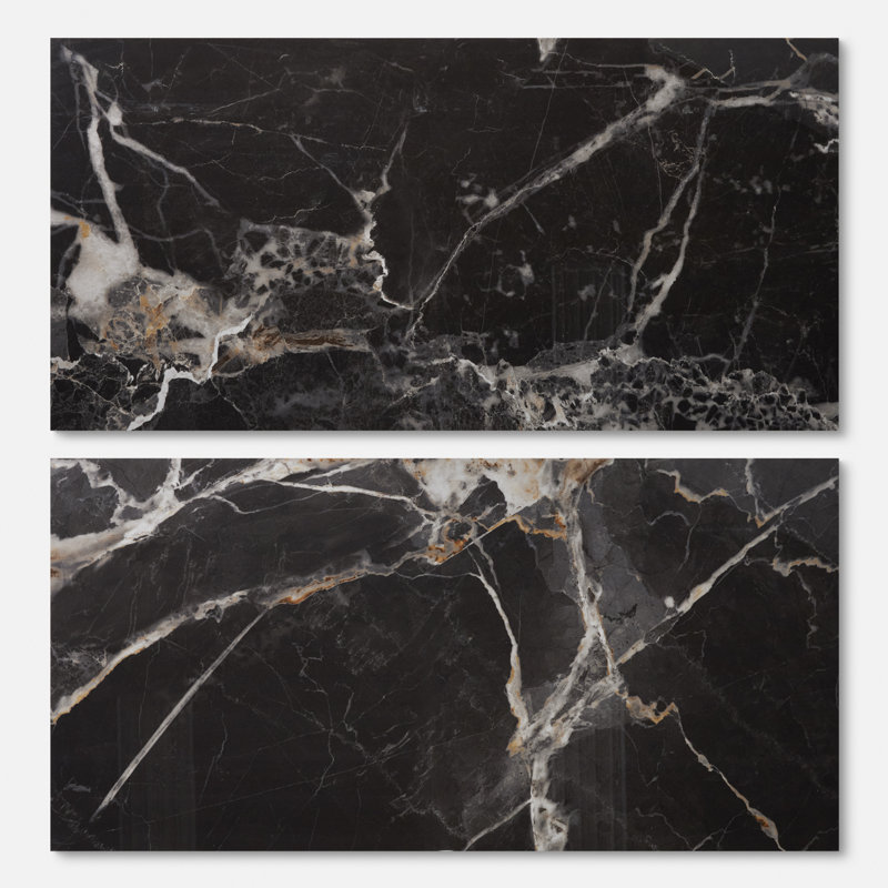 Gaverno X 48 po Carrelage mural et de plancher en porcelaine polie aspect marbre (15,49 pieds carrés / caisse), Noir et or