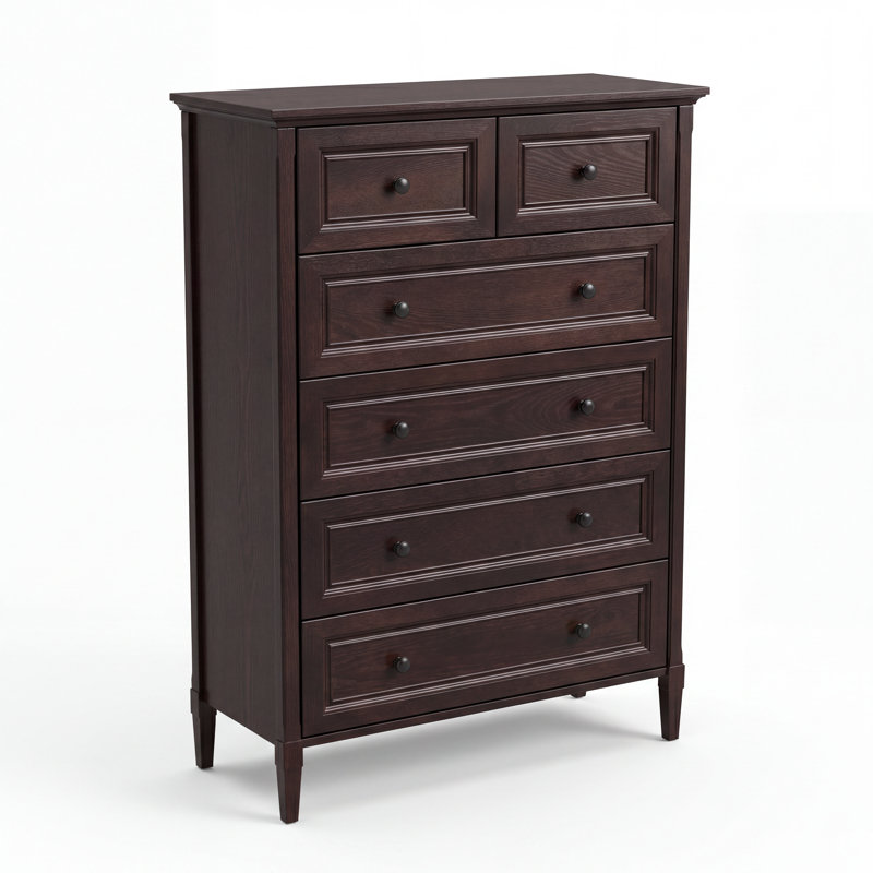 Commode 6 tiroirs en bois, Noyer foncé