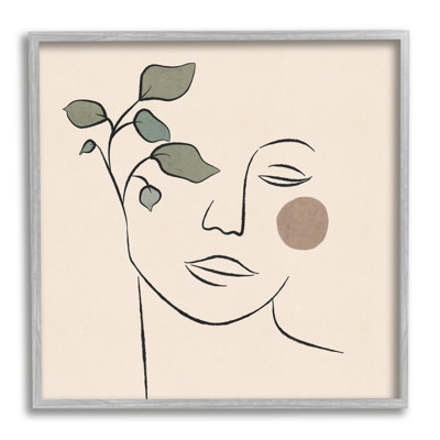 " Soft Female Face Line Drawing Abstract Plant Sun "