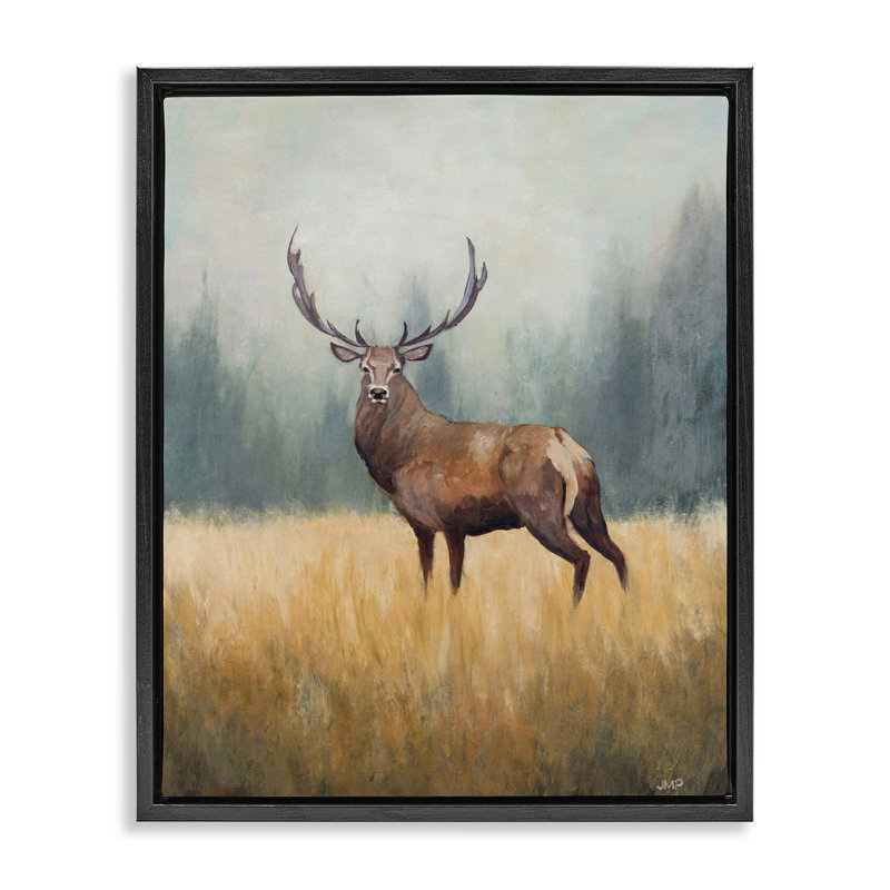 Cadre flottant forêt royauté wapiti, conception par Julia Purinton, H 21 po x l 17 po, Cadre flottant noir de jais