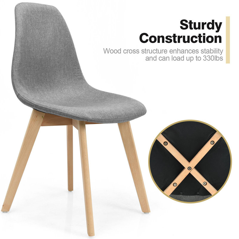 Gray Linen Upholstered Side Chair with Wood Legs, Set of 4