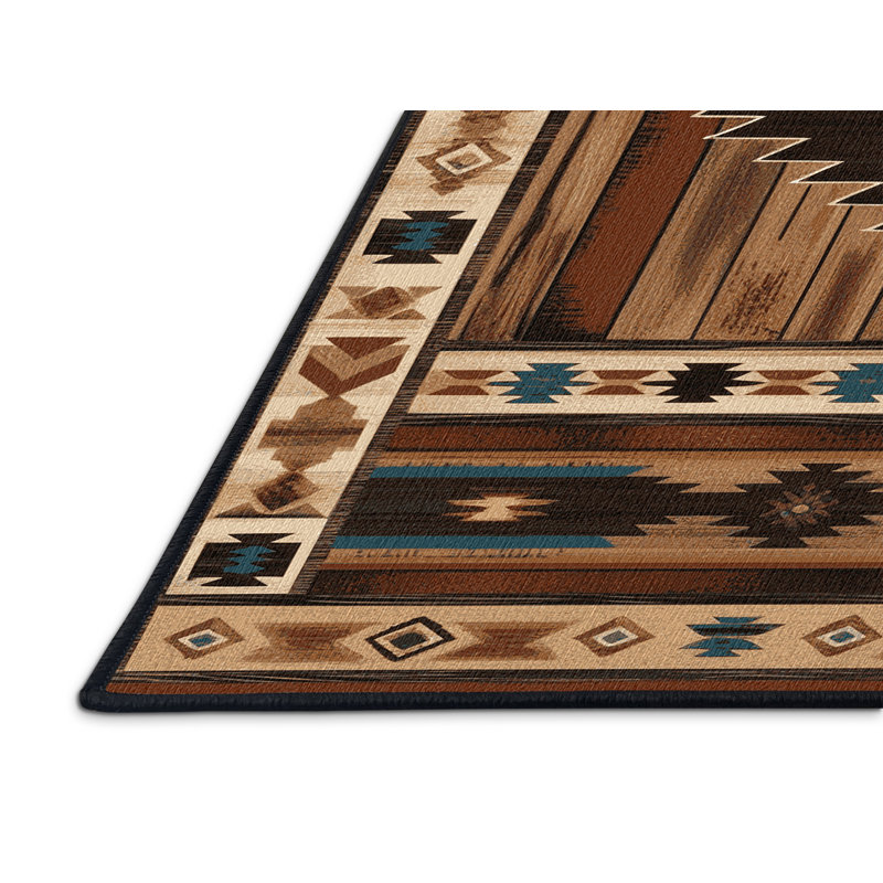 Washable Western Ranch Southwestern Area Rug, Square 4'