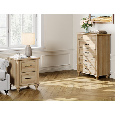 2 Piece 5 Drawer Dresser And Nightstand Sets, Oak by Charlton Home