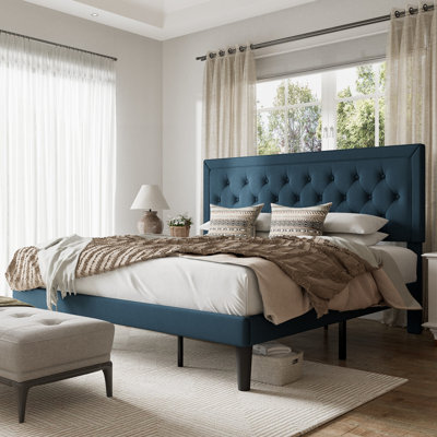 Hegg Linen Tufted Upholstered Platform Bed with Wood Slats Headboard Included