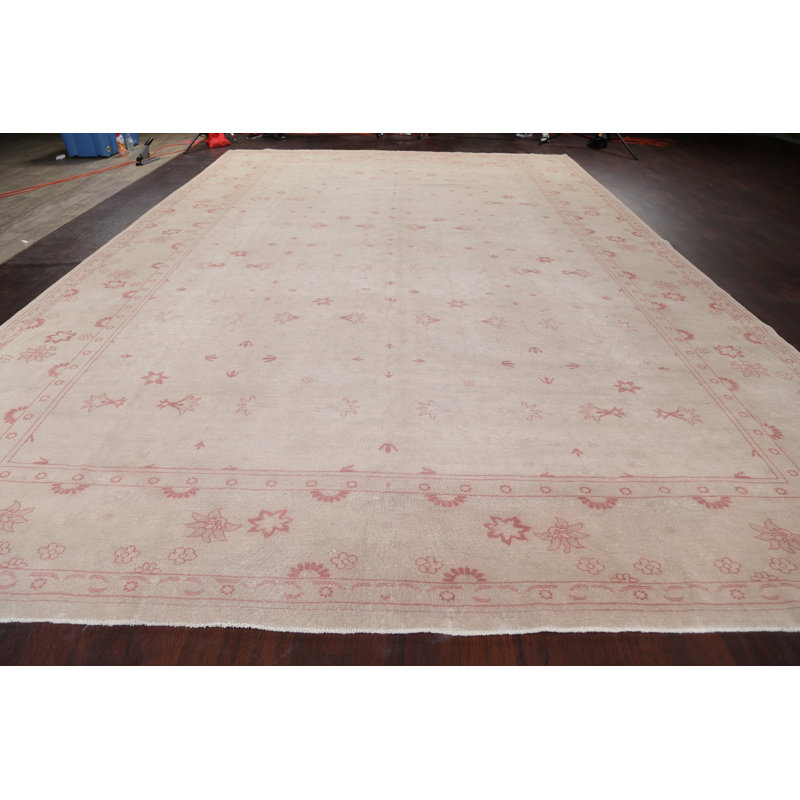 Tapis décoratif en laine de conception unique noué à la main New Age Oushak Ivoire 11 pi 9 po x 17 pi 9 po