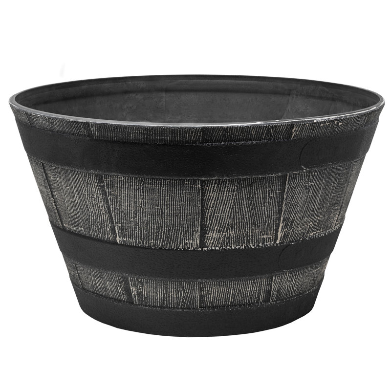  Timberline Barrel-Style Round Planter, Black, 18in