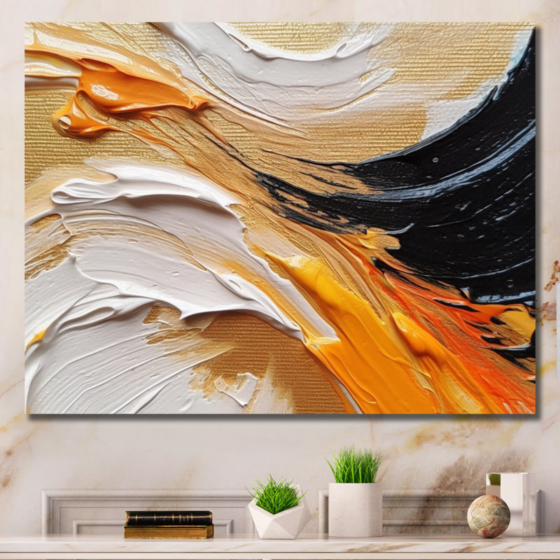«Orange» et «Mystic Spirals» orange et noir, Toile tendue, H 24 po x l 32 po x P 1 po