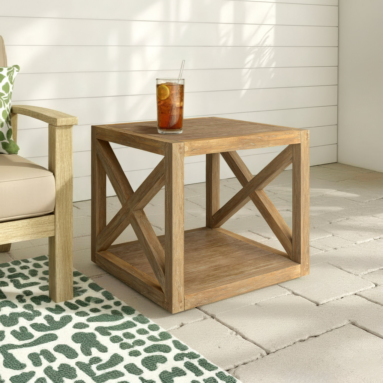 Modena 22" Teak Patio Side Table, Coastal Teak