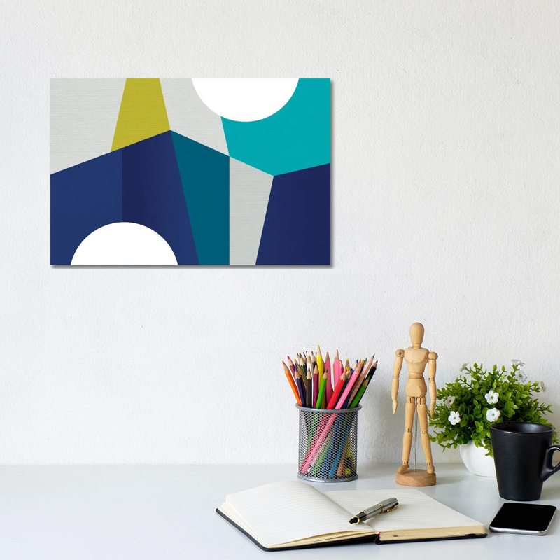 «MCM Geometric Blue II» par Dominique Vari - reproduction d'art sur toile tendue, H 8 po x l 12 po x P 0,75 po