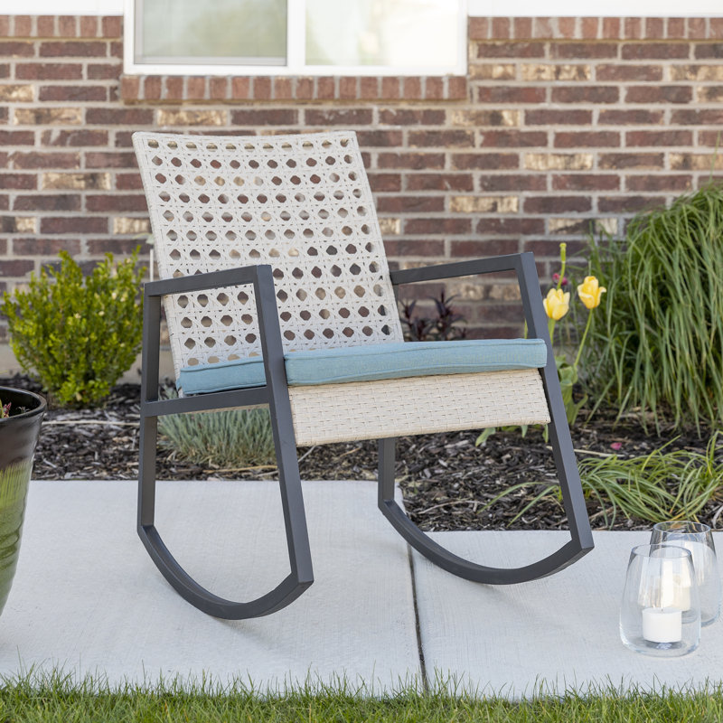 Dolezal Metal Outdoor Chair, Light Gray Frame/Blue Cushion