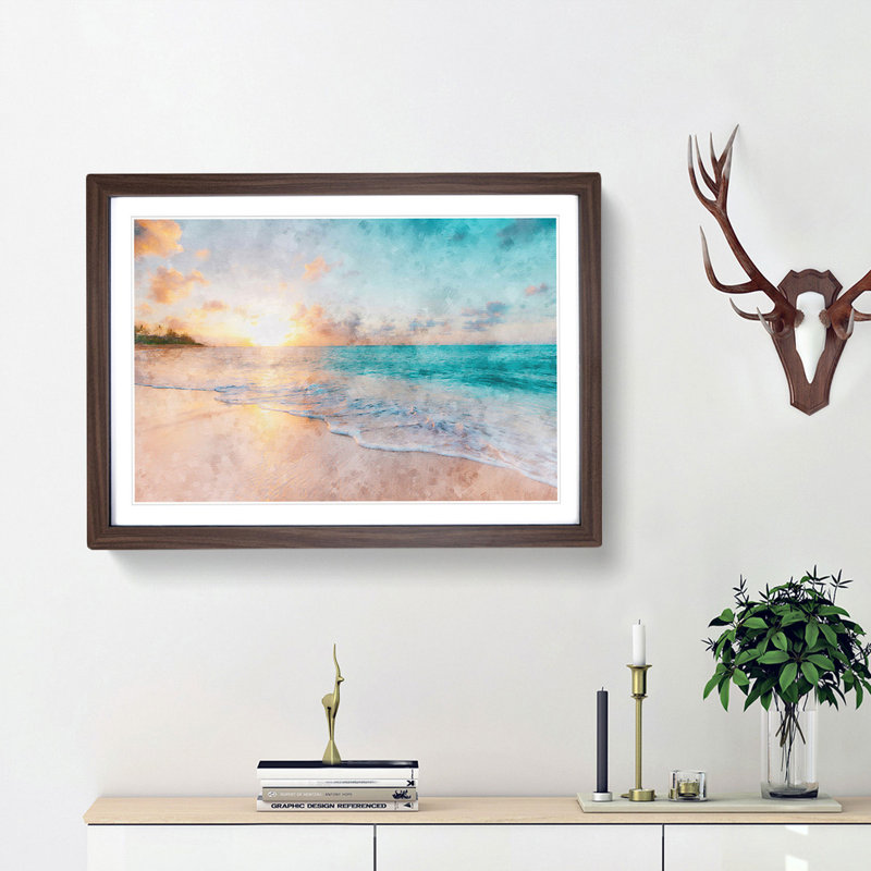 North Shore Beach Hawaii - Picture Frame Graphic Art Print, 33cm H x 45cm W x 2cm D, Walnut Framed