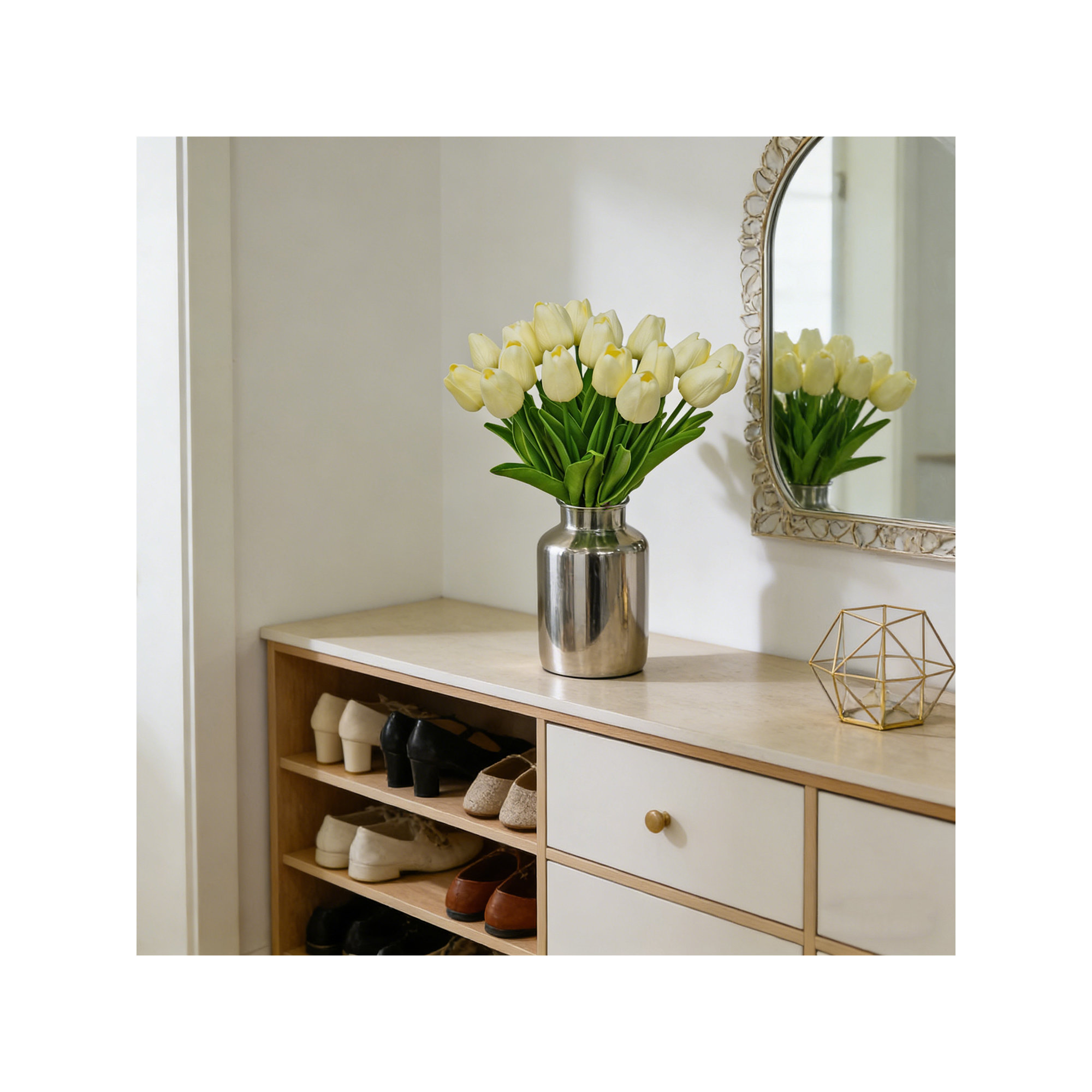 20PCS Tulips Artificial Flowers Faux Silk Tulip Stems Fake Flowers Bouquets for Vase Wedding Home Decoration, Light Yellow