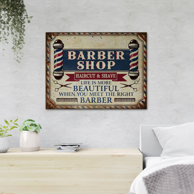 Peigne et ciseaux - Barber Shop Haircut & Shave Life Is More Beautiful When You Meet The Right Barber - 1 pièce, impression sur toile tendue