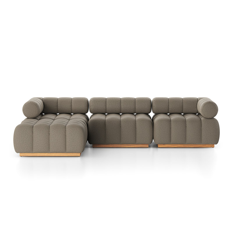 Martinique 109.5" Wide Patio Sectional, Alessi Fawn Cushion/Natural Teak Frame, Left Hand Facing