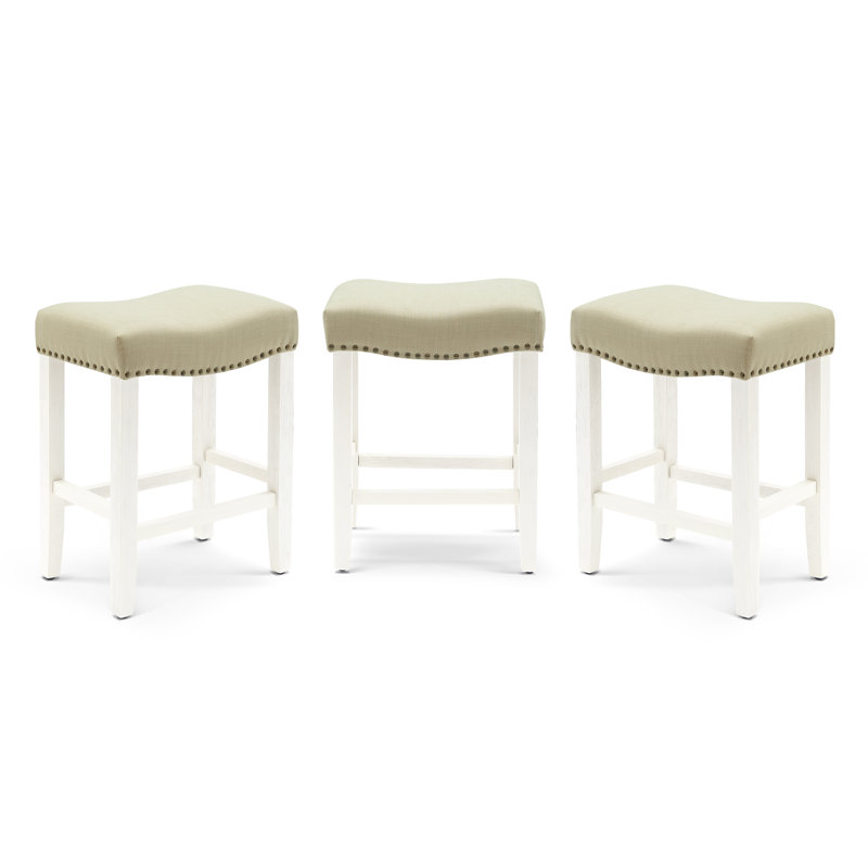 Tabouret Jameson, Tabouret de comptoir (siège d’une hauteur de 24, Tissu beige / cadre blanc