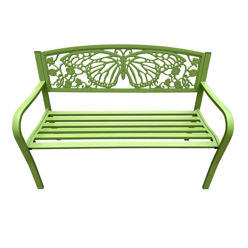 50" Green Metal Garden Bench with Butterfly Backrest Design