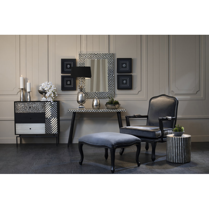 Bearer Velvet Armchair with Footstool, Dark Grey