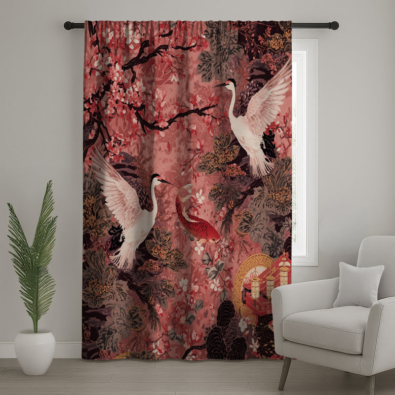 Rideaux Cherry Blossom Cranes, 50 po x 80 po - 1 panneau, Transparent
