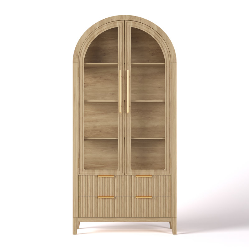 Freestanding Arch Display Cabinet with RGB Lights and Motion Sensor, Large Capacity Tempered Glass Doors Office Storage Cabinets