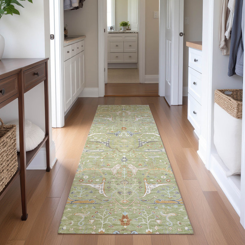 Premium Machine Washable Mayfield AMF2250 Global Rug, 2'3" x 7'6" Runner, Aloe