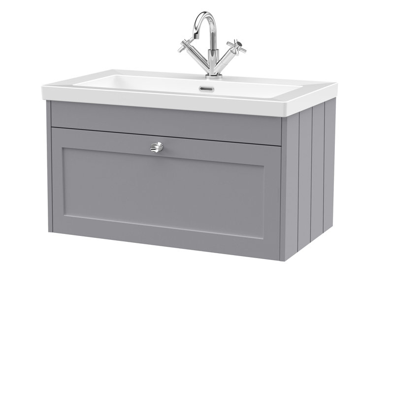 Old London Ashwick Satin Soft Black 800mm  Wall Hung 1-Drawer Unit with Basin 1 TH, Soft Black, 813 cm