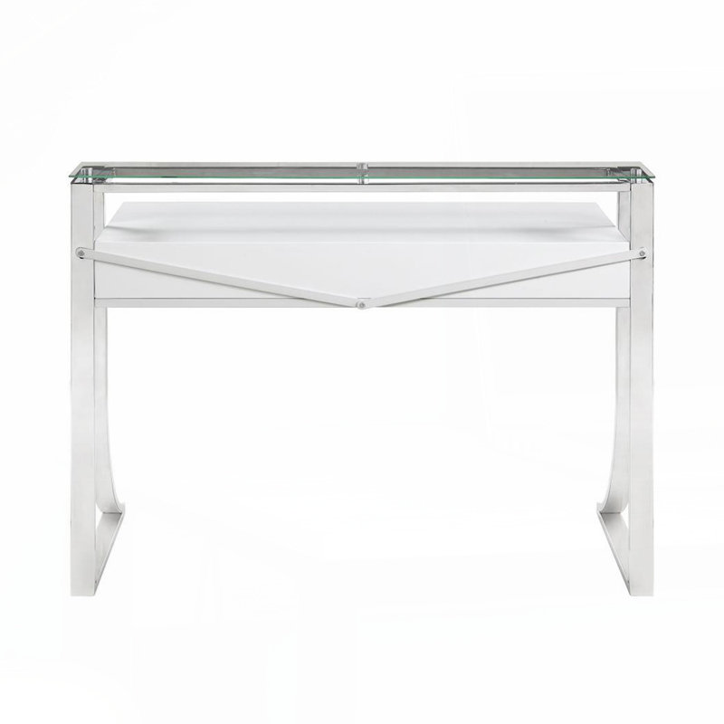 2-Drawer Writing Desk, Glossy White and Chrome